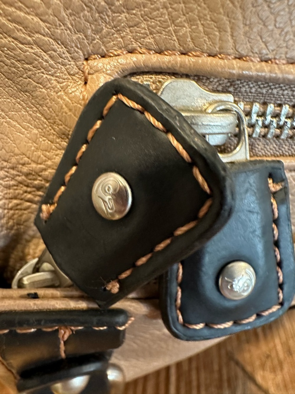 Taupe Crossbody Bag with Black Trim and Adjustable Strap - Picture 12 of 13